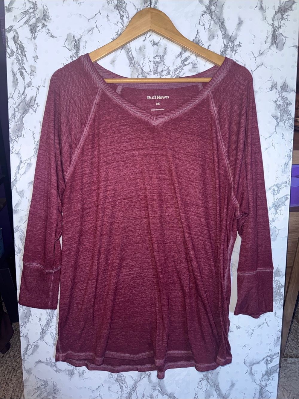 Ruff Hewn Long Sleeve Top Dark Pink Size 2X